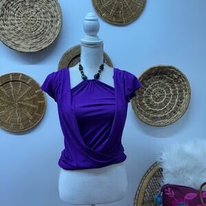 NWT Vintage Y2K 2000s B Wear Purple Short Sleeve Top Small Beaded Halter Tie